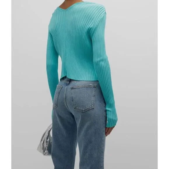 $435 Recto Women's Green Two-Way Ribbed Cardigan Sweater Size Medium